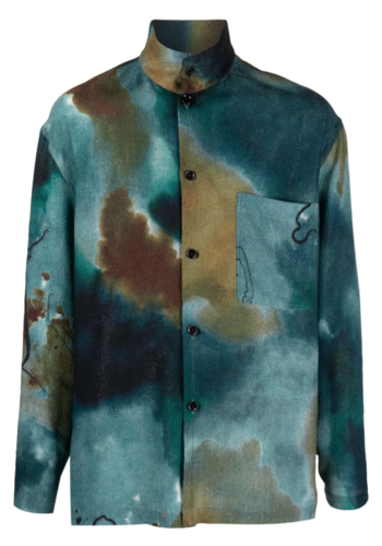 LEMAIRE stand collar shirt ocean blue/khaki LEMAIRE stand collar shirt ocean blue/khaki