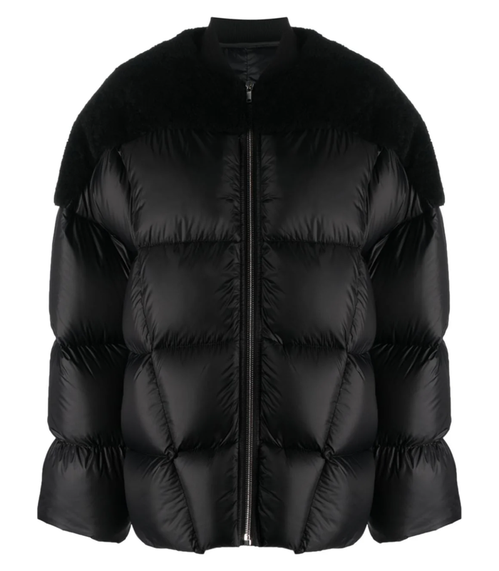 woven and shearling real fur down jacket