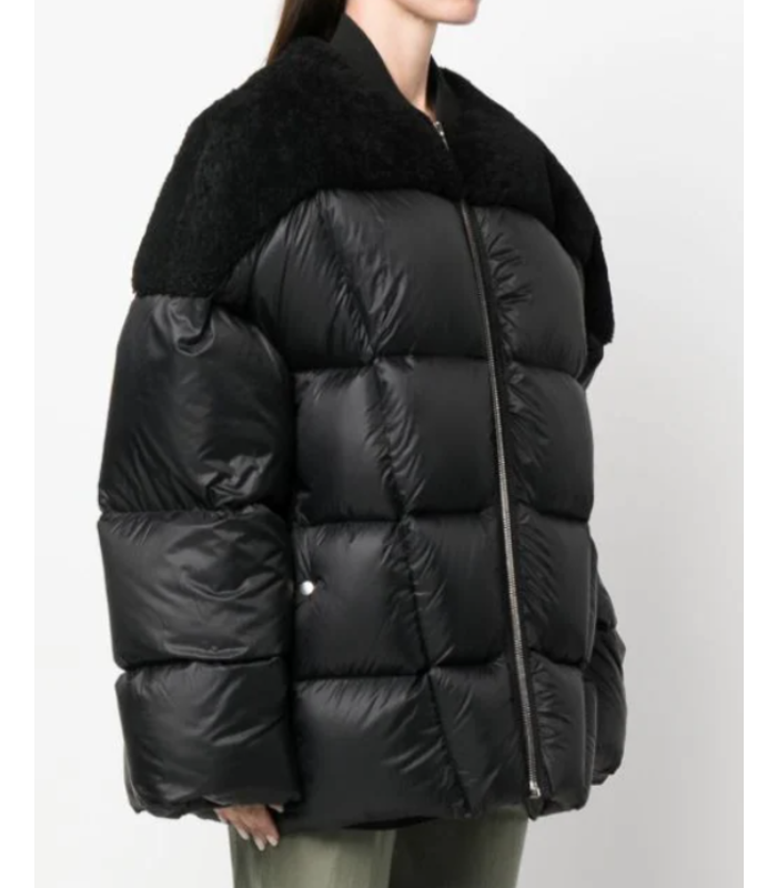 woven and shearling real fur down jacket