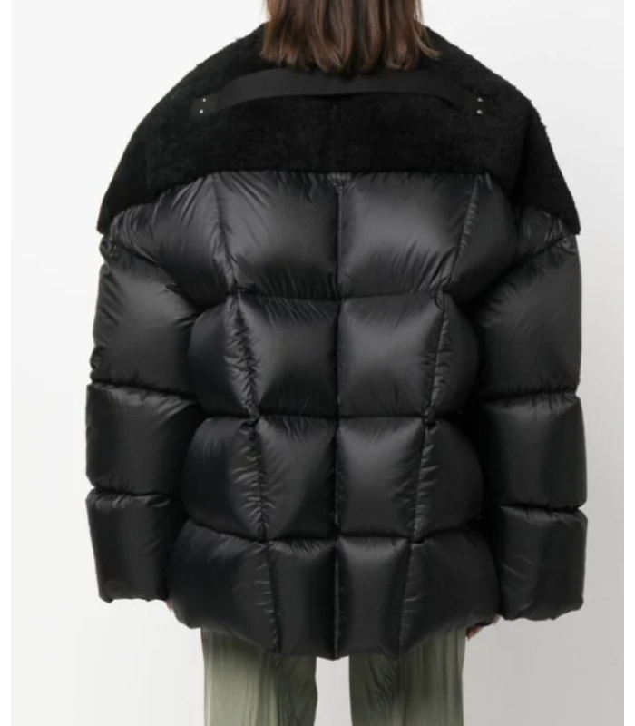 woven and shearling real fur down jacket