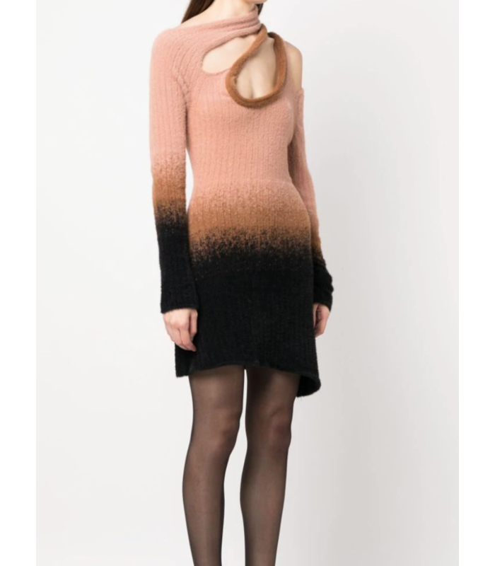 KNIT CROSSOVER MINI DRESS BLACK/WHITE/ROSE