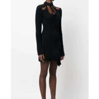 KNIT CROSSOVER MINI DRESS BLACK