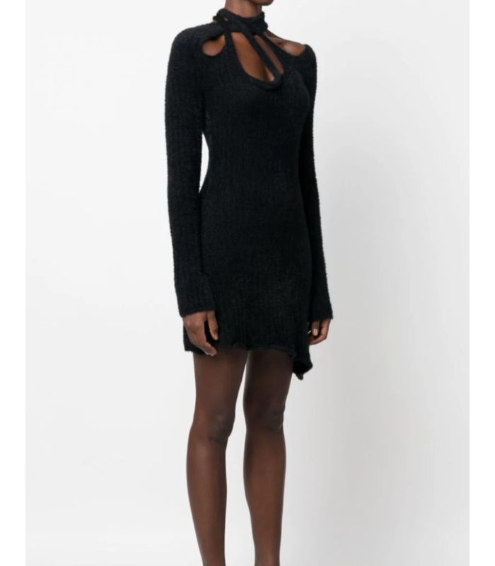 KNIT CROSSOVER MINI DRESS BLACK