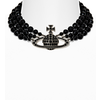 VIVIENNE WESTWOOD MAN. MESSALINE 3 ROW CHOKER OXI SILVER/BLACK AGATE GEMSTONE