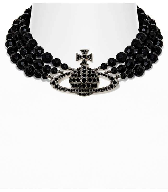 MAN. MESSALINE 3 ROW CHOKER OXI SILVER/BLACK AGATE GEMSTONE