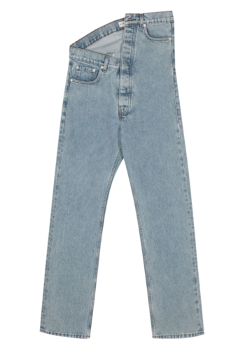 Y/PROJECT asymmetric waist jeans evergreen ice blue