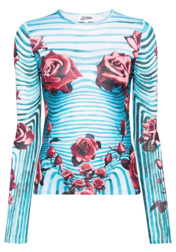 JEAN-PAUL GAULTIER flower body morphing jersey longsleeve blue/red/white