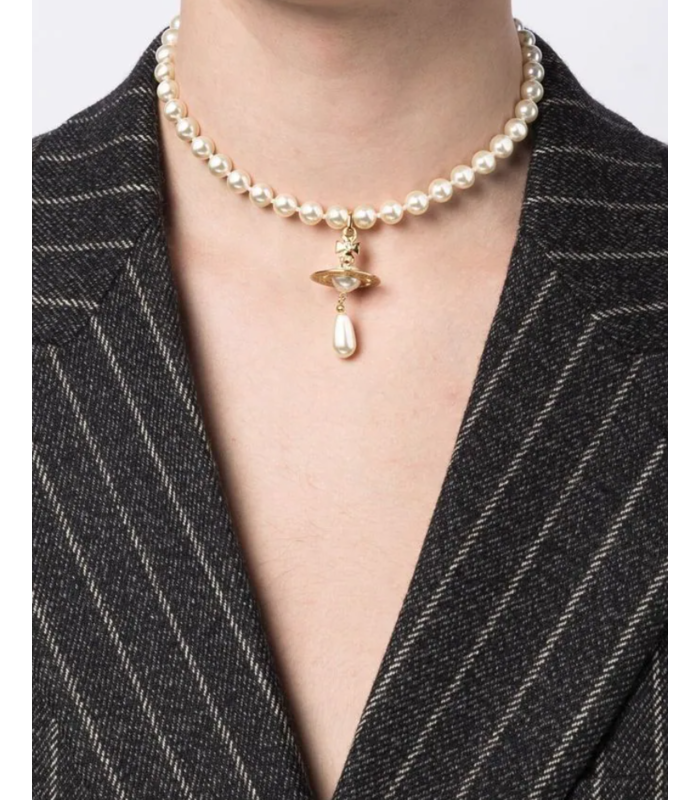 ONE ROW PEARL DROP CHOKER GOLD/PEARL