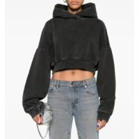 CROPPED HEAVY HOOD WASHED BLACK