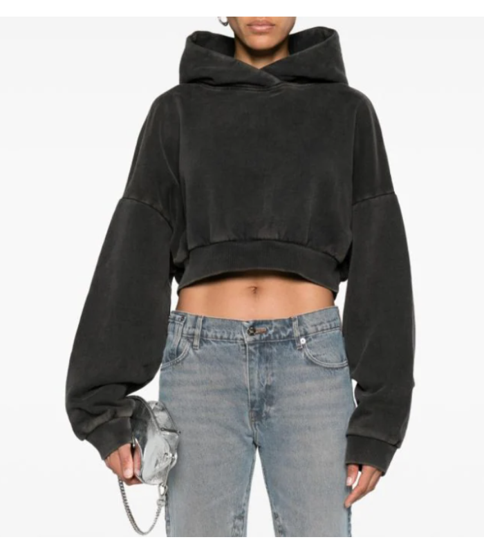 CROPPED HEAVY HOOD WASHED BLACK