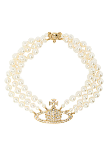 VIVIENNE WESTWOOD three row pearl bas relief choker gold
