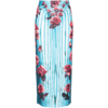 JEAN-PAUL GAULTIER JERSEY LONG SKIRT PRINT BLUE/RED/WHITEED "FLOWER BODY MORPHING"