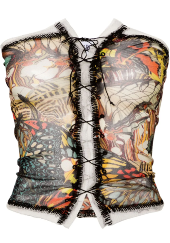 JEAN-PAUL GAULTIER papillon mesh bustier with lacing detail yellow