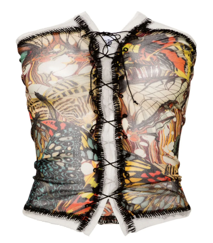 PAPILLON MESH BUSTIER WITH LACING DETAIL YELLOW/MULTICOLOR