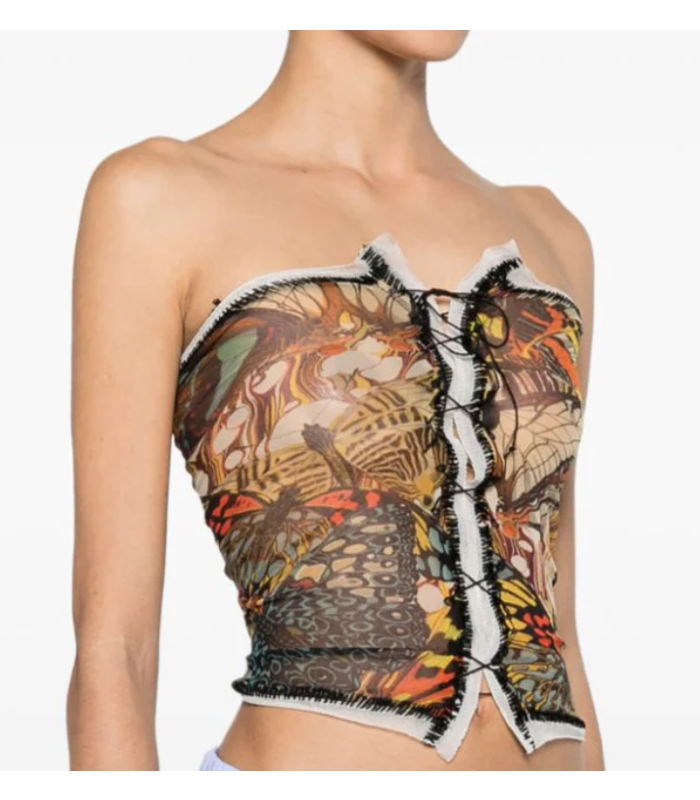 PAPILLON MESH BUSTIER WITH LACING DETAIL YELLOW/MULTICOLOR
