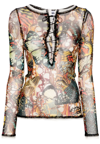 JEAN-PAUL GAULTIER papillon mesh longsleeve with lacing detail yellow