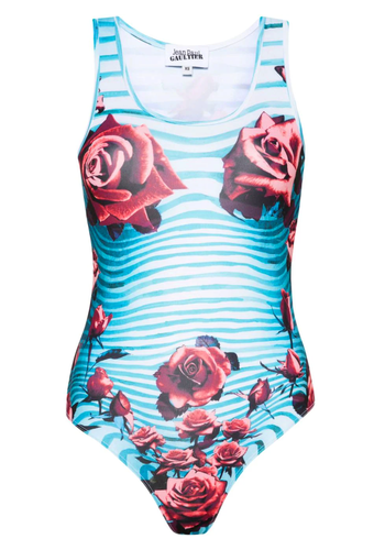 JEAN-PAUL GAULTIER flower body morphing jersey blue/red/white