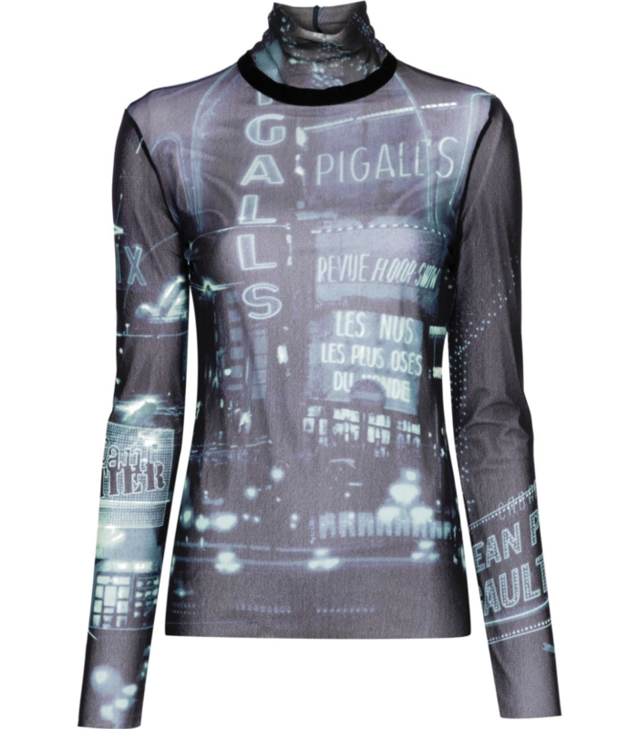 MESH TOP LONGSLEEVE PRINTED "PIGALLE" NAVY/LIGHTBLUE