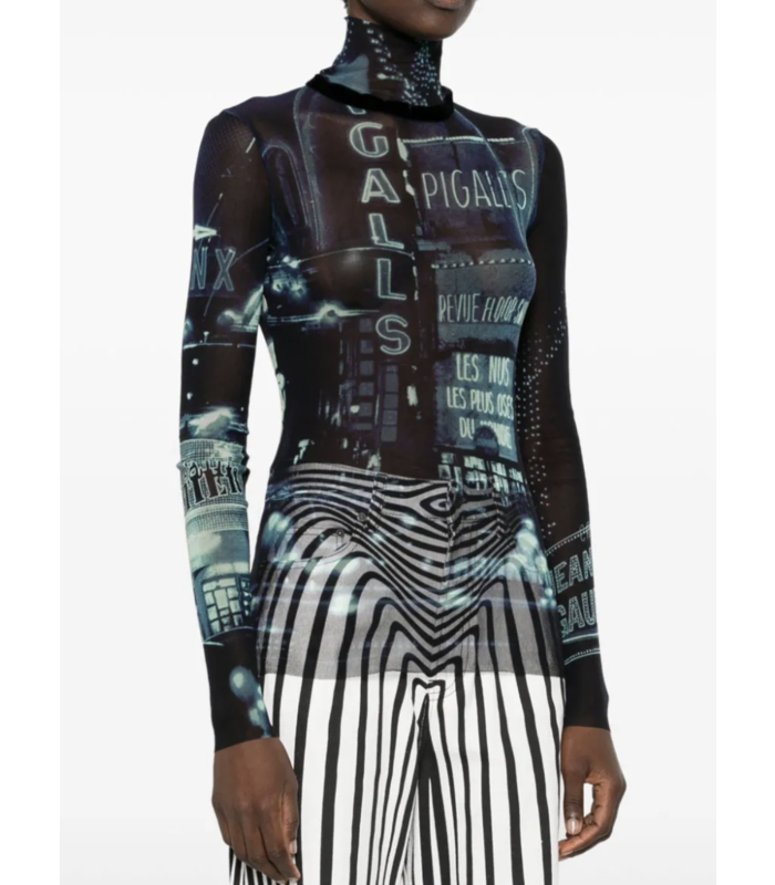 MESH TOP LONGSLEEVE PRINTED "PIGALLE" NAVY/LIGHTBLUE