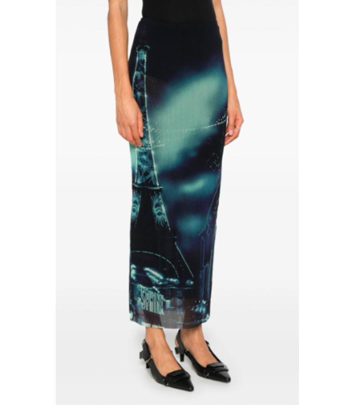 MESH LONG SKIRT PRINTED "PIGALLE" NAVY/LIGHT BLUE