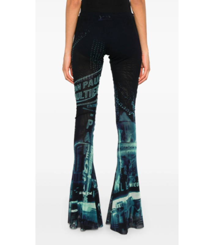 MESH FLARE TROUSER PRINTED "PIGALLE" NAVY/LIGHTBLUE