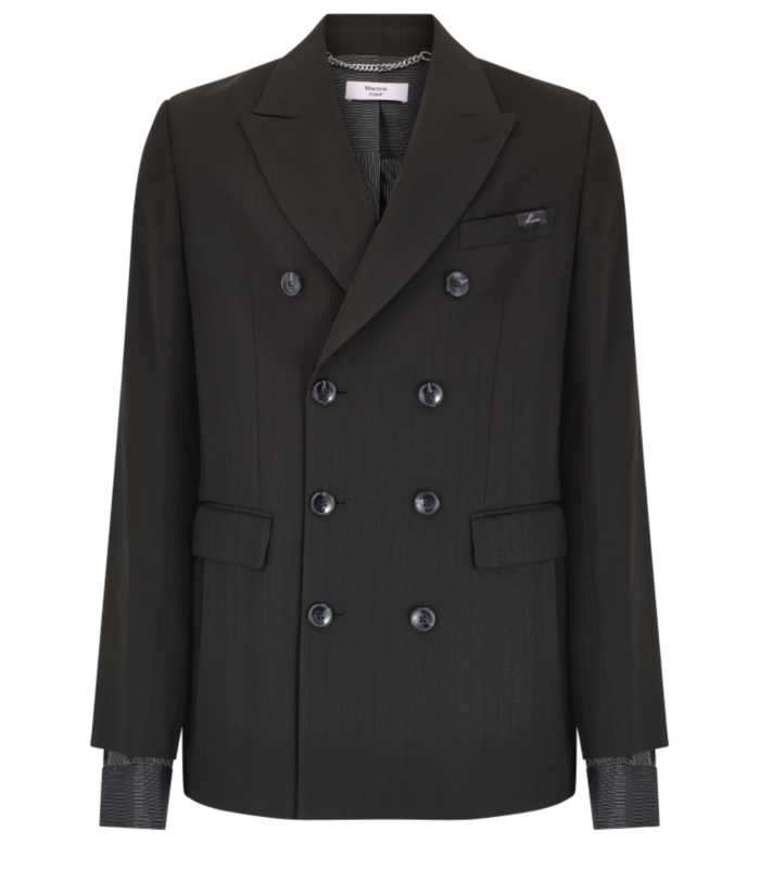 DOUBLE BREASTED SHORT COAT BLACK PINSTRIPE