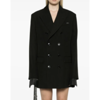 DOUBLE BREASTED SHORT COAT BLACK PINSTRIPE
