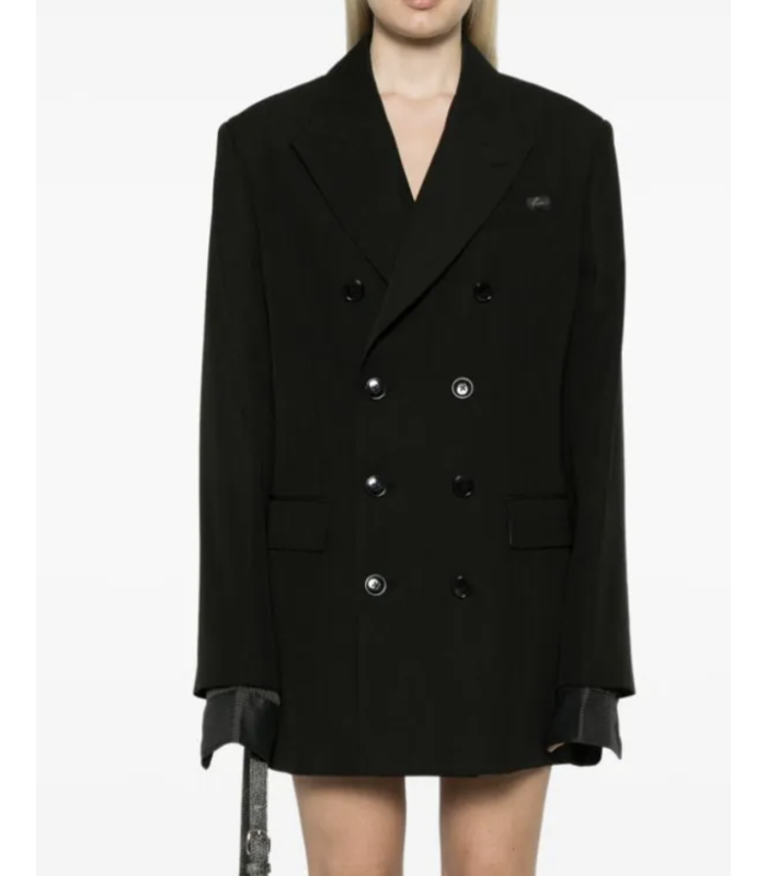 DOUBLE BREASTED SHORT COAT BLACK PINSTRIPE