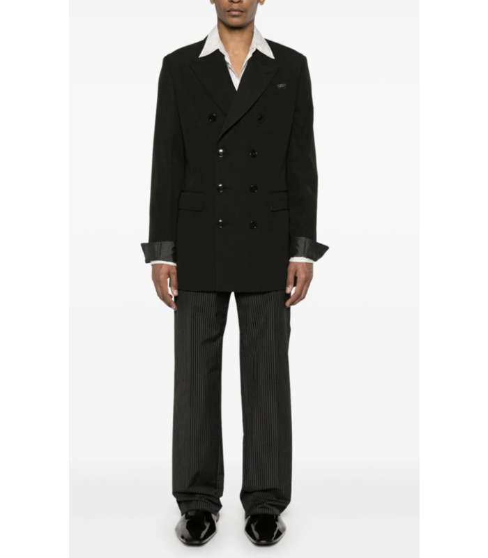 DOUBLE BREASTED SHORT COAT BLACK PINSTRIPE