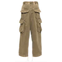 LOOSE SATIN BIG STITCH CARGO TROUSERS KHAKI