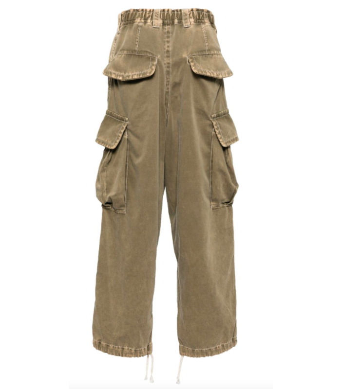 LOOSE SATIN BIG STITCH CARGO TROUSERS KHAKI