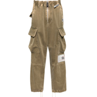LOOSE SATIN BIG STITCH CARGO TROUSERS KHAKI