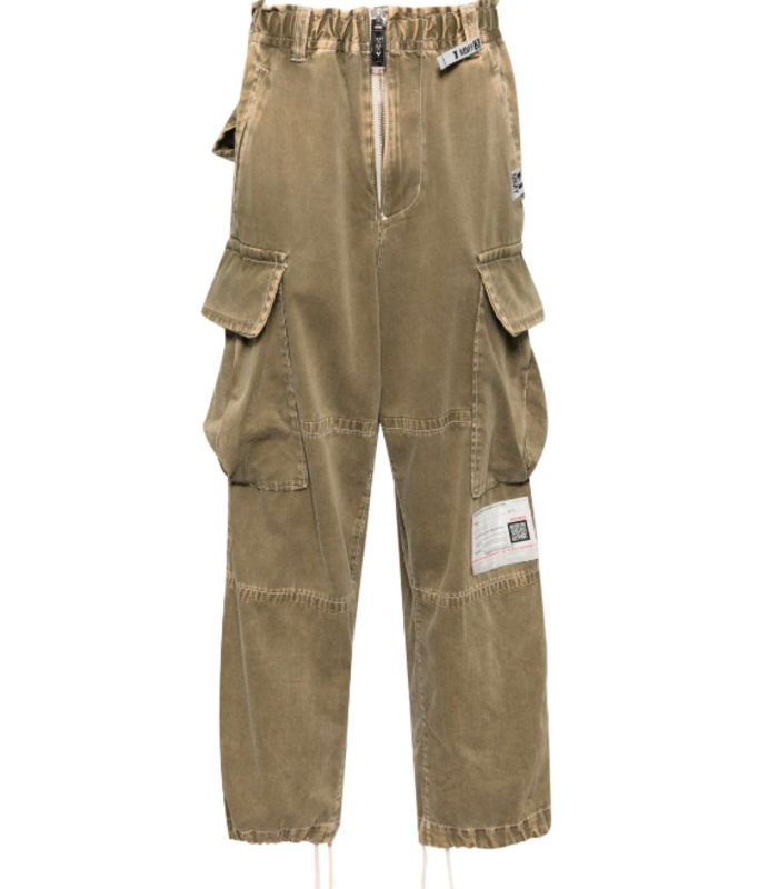 LOOSE SATIN BIG STITCH CARGO TROUSERS KHAKI