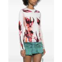 MESH AND STRETCH JERSEY DOUBLE LAYERED LONG SLEEVES TOP PRINTED MINT/PALEPINK/RED