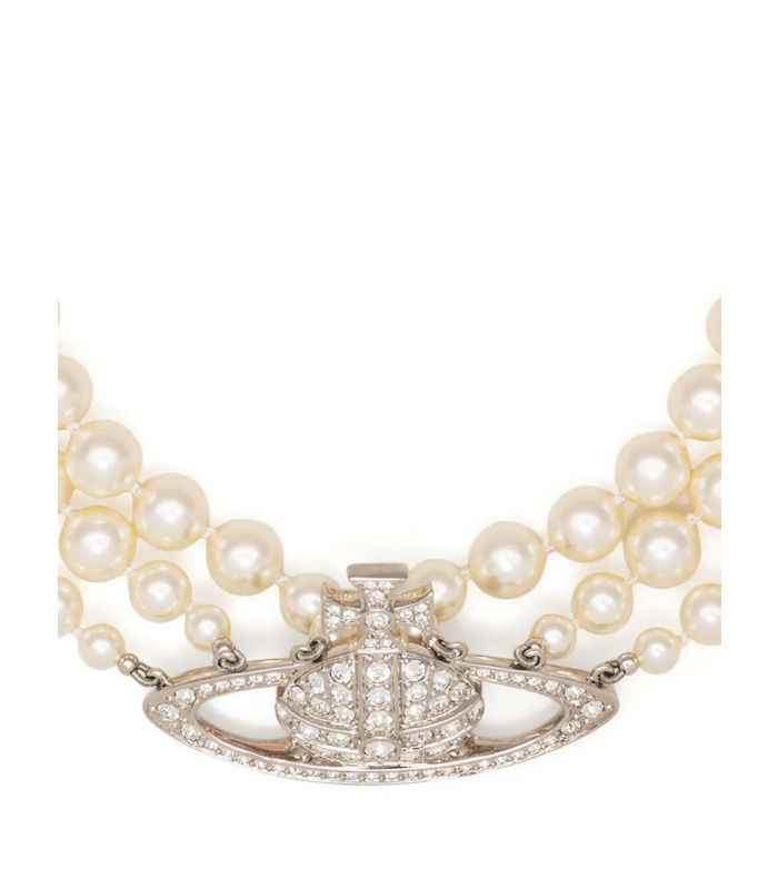 THREE ROW PEARL BAS RELIEF PLATINUM/PEARL/CRYSTAL
