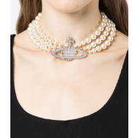 THREE ROW PEARL BAS RELIEF PLATINUM/PEARL/CRYSTAL