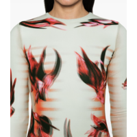 MESH AND STRETCH JERSEY DOUBLE LAYERED LONG SLEEVES DRESS PRINTED MINT/PALEPINK/RED
