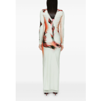 MESH AND STRETCH JERSEY DOUBLE LAYERED LONG SLEEVES DRESS PRINTED MINT/PALEPINK/RED