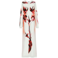 MESH AND STRETCH JERSEY DOUBLE LAYERED LONG SLEEVES DRESS PRINTED MINT/PALEPINK/RED