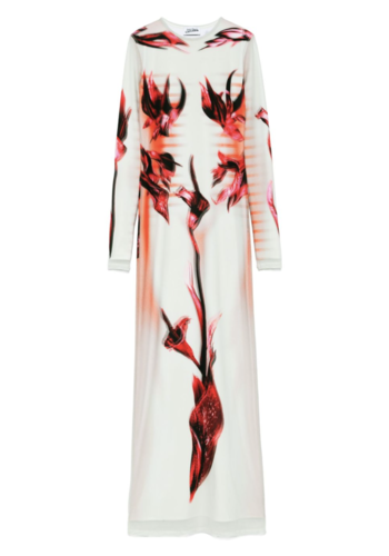 JEAN-PAUL GAULTIER mesh and stretch jersey double layered long sleeves dress printed "flower body morphing mariniere"