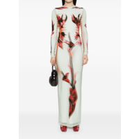 MESH AND STRETCH JERSEY DOUBLE LAYERED LONG SLEEVES DRESS PRINTED MINT/PALEPINK/RED