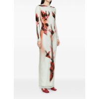 MESH AND STRETCH JERSEY DOUBLE LAYERED LONG SLEEVES DRESS PRINTED MINT/PALEPINK/RED