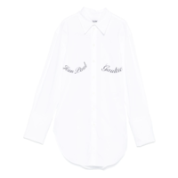STRETCH POPLIN SHIRT WITH UNDERBOOB TRANSFER PRINT WHITE