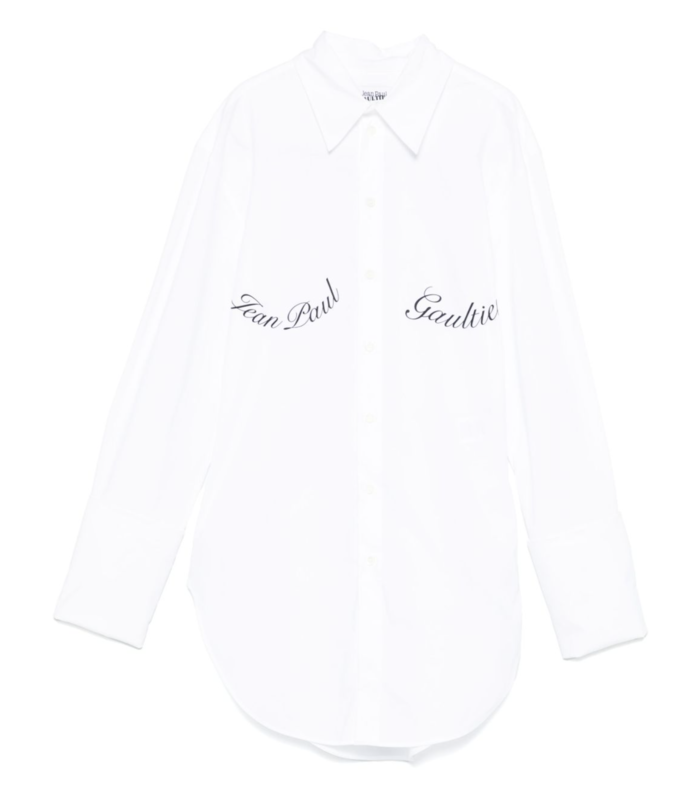STRETCH POPLIN SHIRT WITH UNDERBOOB TRANSFER PRINT WHITE