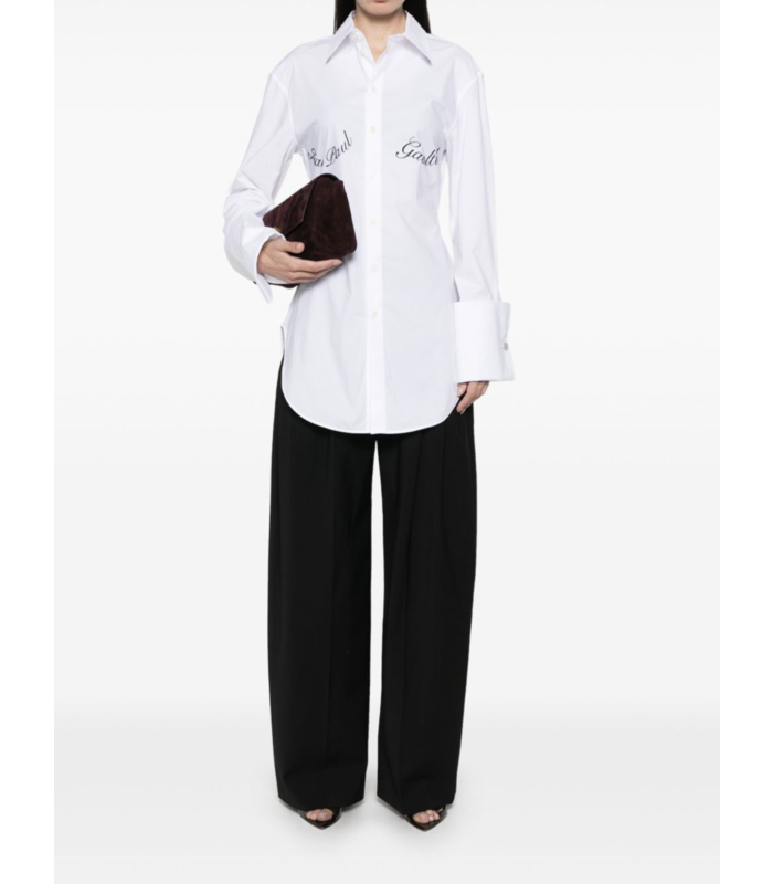 STRETCH POPLIN SHIRT WITH UNDERBOOB TRANSFER PRINT WHITE