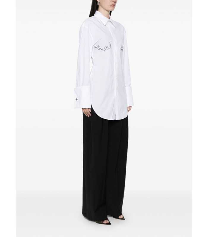 STRETCH POPLIN SHIRT WITH UNDERBOOB TRANSFER PRINT WHITE