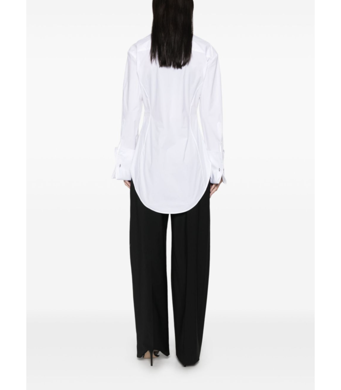 STRETCH POPLIN SHIRT WITH UNDERBOOB TRANSFER PRINT WHITE