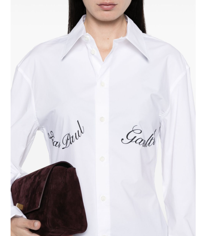 STRETCH POPLIN SHIRT WITH UNDERBOOB TRANSFER PRINT WHITE