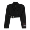 JEAN-PAUL GAULTIER PINSTRIPE WOOL CROPPED TAILORED JACKET WITH ZIP OFF BELT BLACK/WHITE JEAN-PAUL GAULTIER PINSTRIPE WOOL CROPPED TAILORED JACKET WITH ZIP OFF BELT BLACK/WHITE