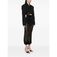 PINSTRIPE WOOL CROPPED TAILORED JACKET WITH ZIP OFF BELT BLACK/WHITE